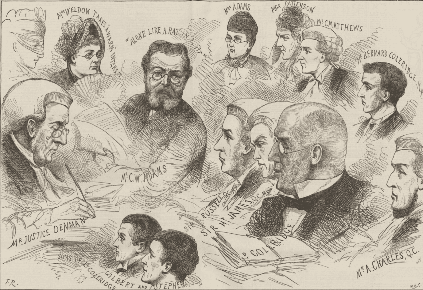 1886 sketch including Charles Adams