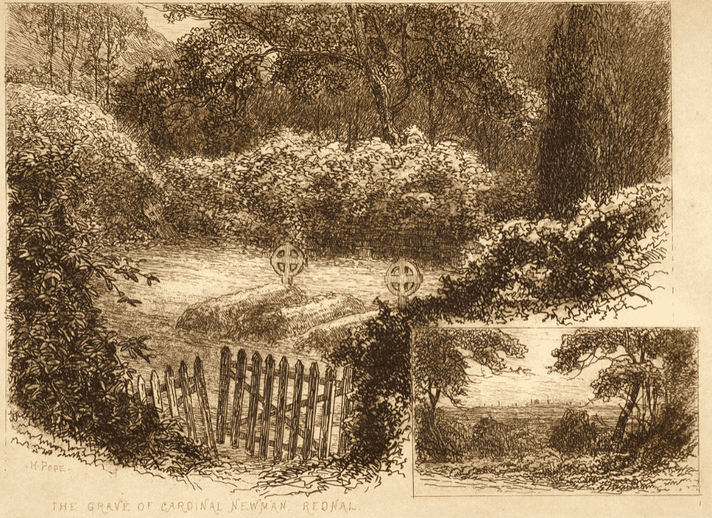 Illustration of Newman's grave at Rednal, by H. Pope